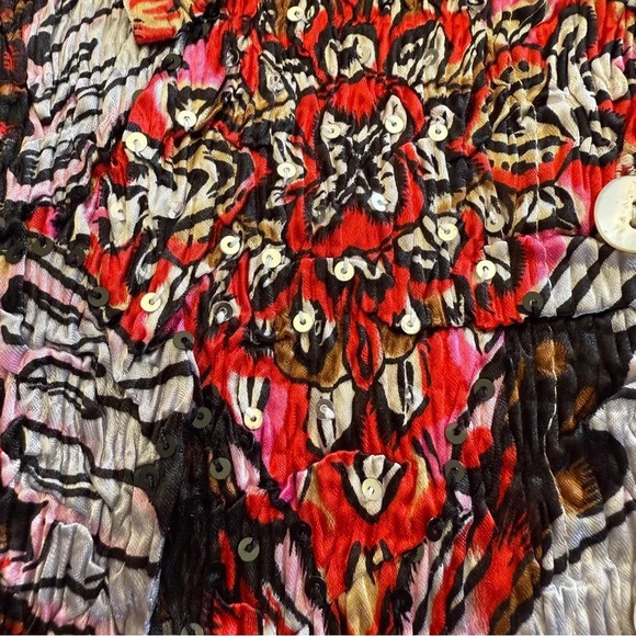 Alberto Malaki-Button Up-Sequin-Shirt- Red-Pink-Black-Brown-Colorful-Women’s M - Picture 7 of 10